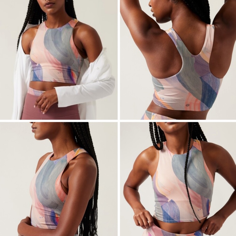Athleta Conscious Crop Sports Yoga Bra Printed Watercolor 3X D DD+ NWT